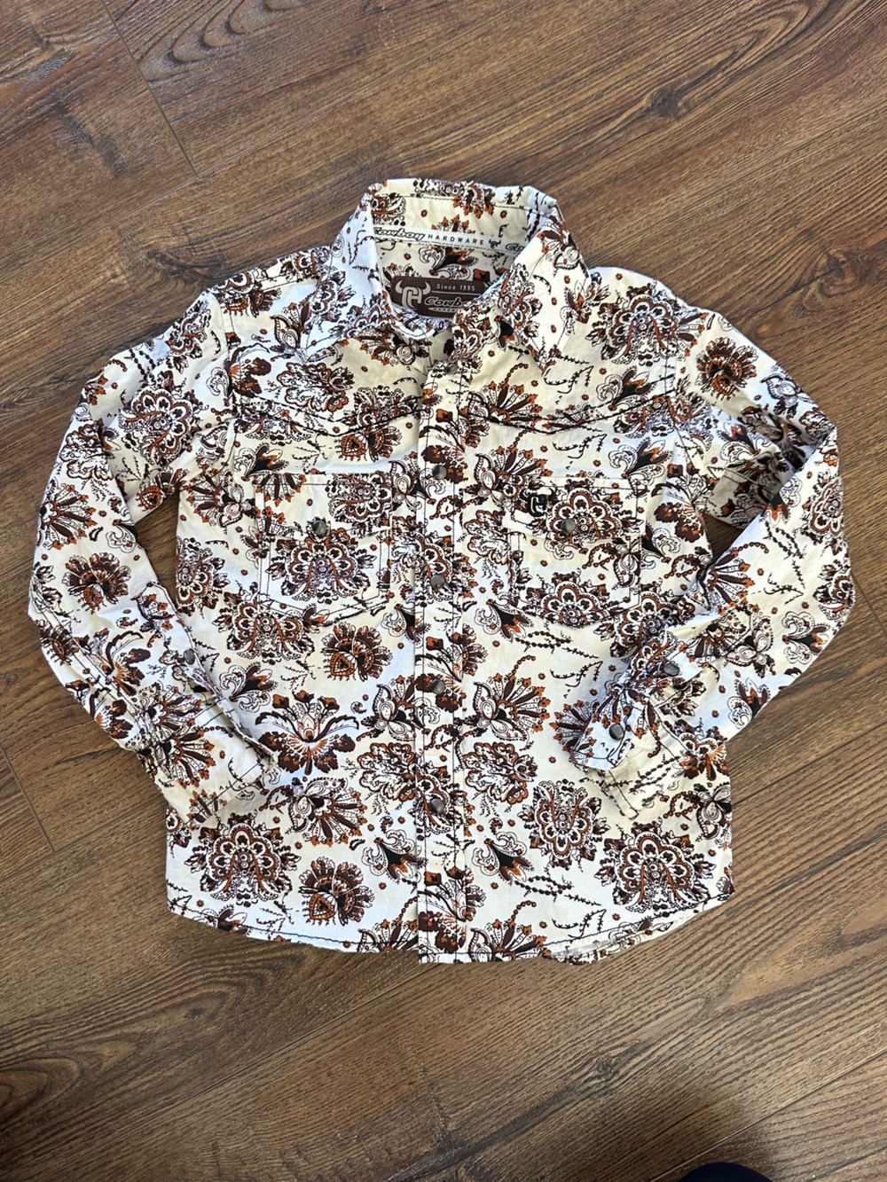 Kids Cowboy Hardware Cream Paisley Print Long-Sleeve Button Up sz XS (5)